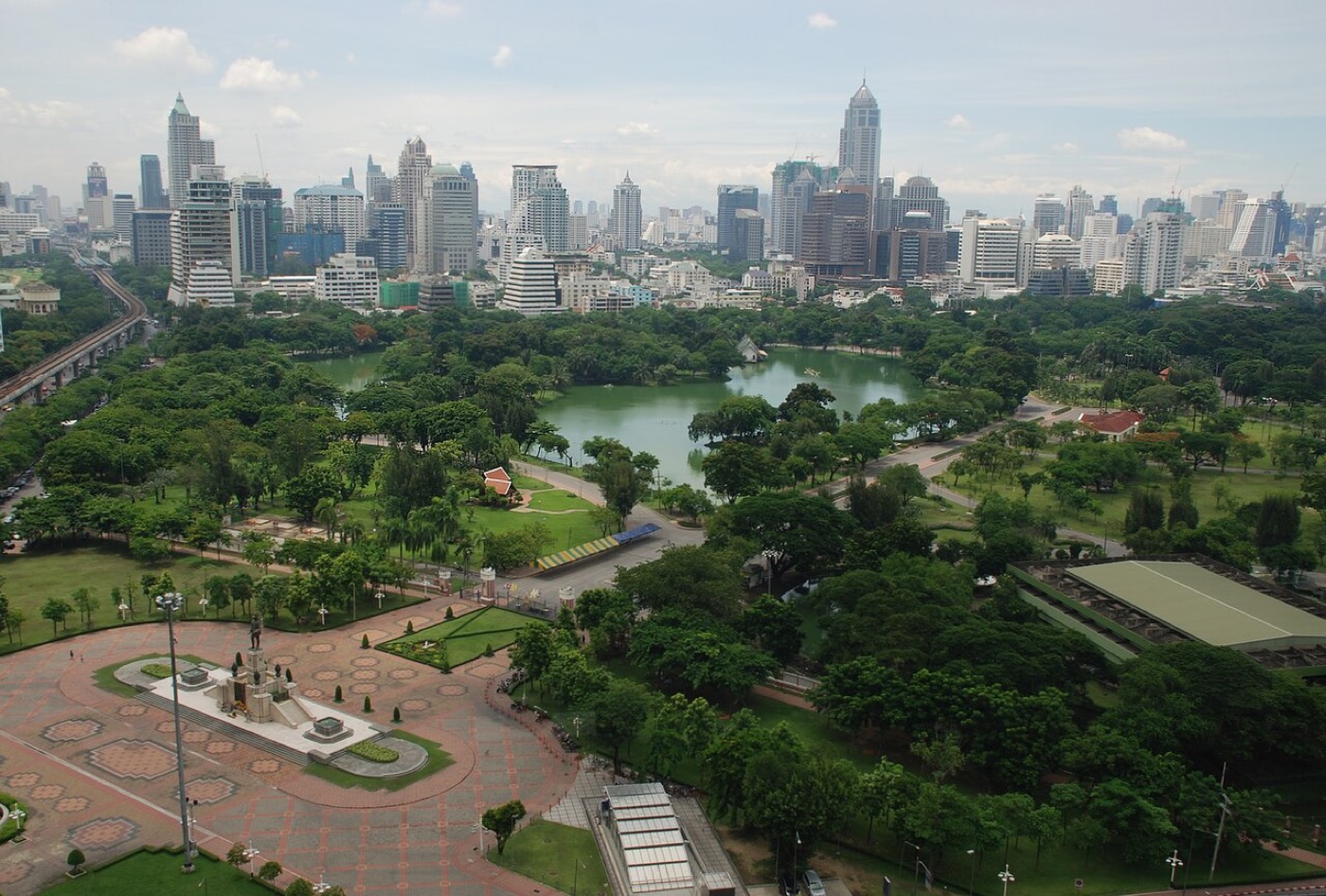 Bangkok Lumphini Park aerial skyline