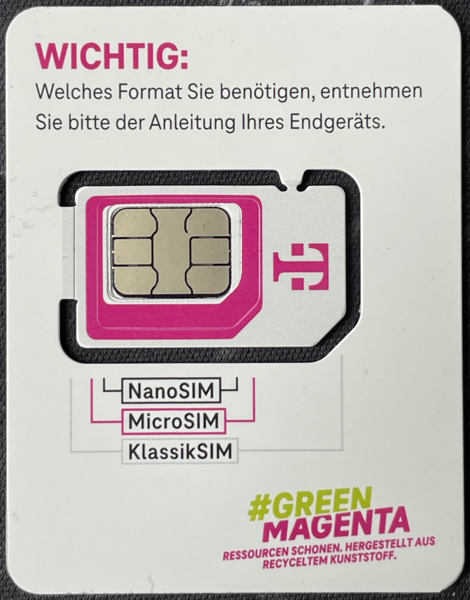 Multi-format physical SIM card adapter showing Standard, Micro, and Nano-SIM breakout frames with gold microchip contact contacts for smartphone dual-SIM configuration